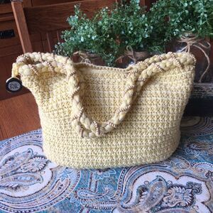 The Sak Crochet Shoulder Bag Yellow Beaded Handle Boho Summer Purse